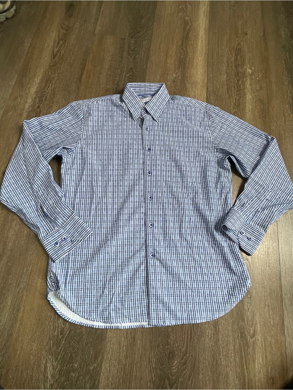 Tom James Men's Blue Plaid Long-Sleeve Button-Down Shirt M